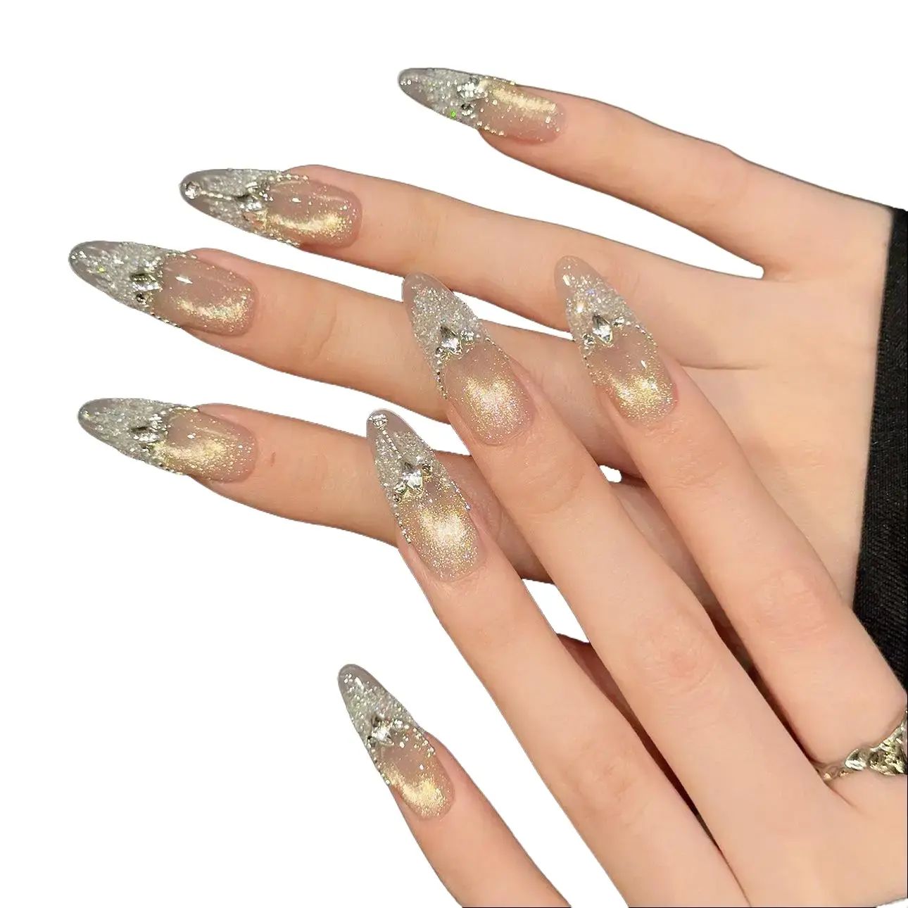 Yh-1273 Butterfly Shadow Pearlescent Sugar Powder Press-on Nails - Cat's Eye, Tassel Pendant, Steel Ball, Phototherapy, Detachable, Reusable, Personalized, Elegant, Versatile for Students, Pregnant Women