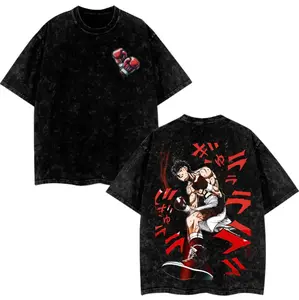 Hajime No Ippo Boxing Anime T-Shirt – Vintage Washed Graphic Tee, Knockout Fighter Punch Design, Unisex Streetwear Gift for Anime & Boxing Fans USA 90s clothing men wash Cotton Menswear Top Classic Crewneck Prints