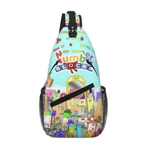 Number Blocks Scratch Resistant Large Capacity Sling Chest Bag for Hiking, School & City Travel, Cartoon Casual Crossbody Pack for Tablet, Gift for Students and Game Lovers