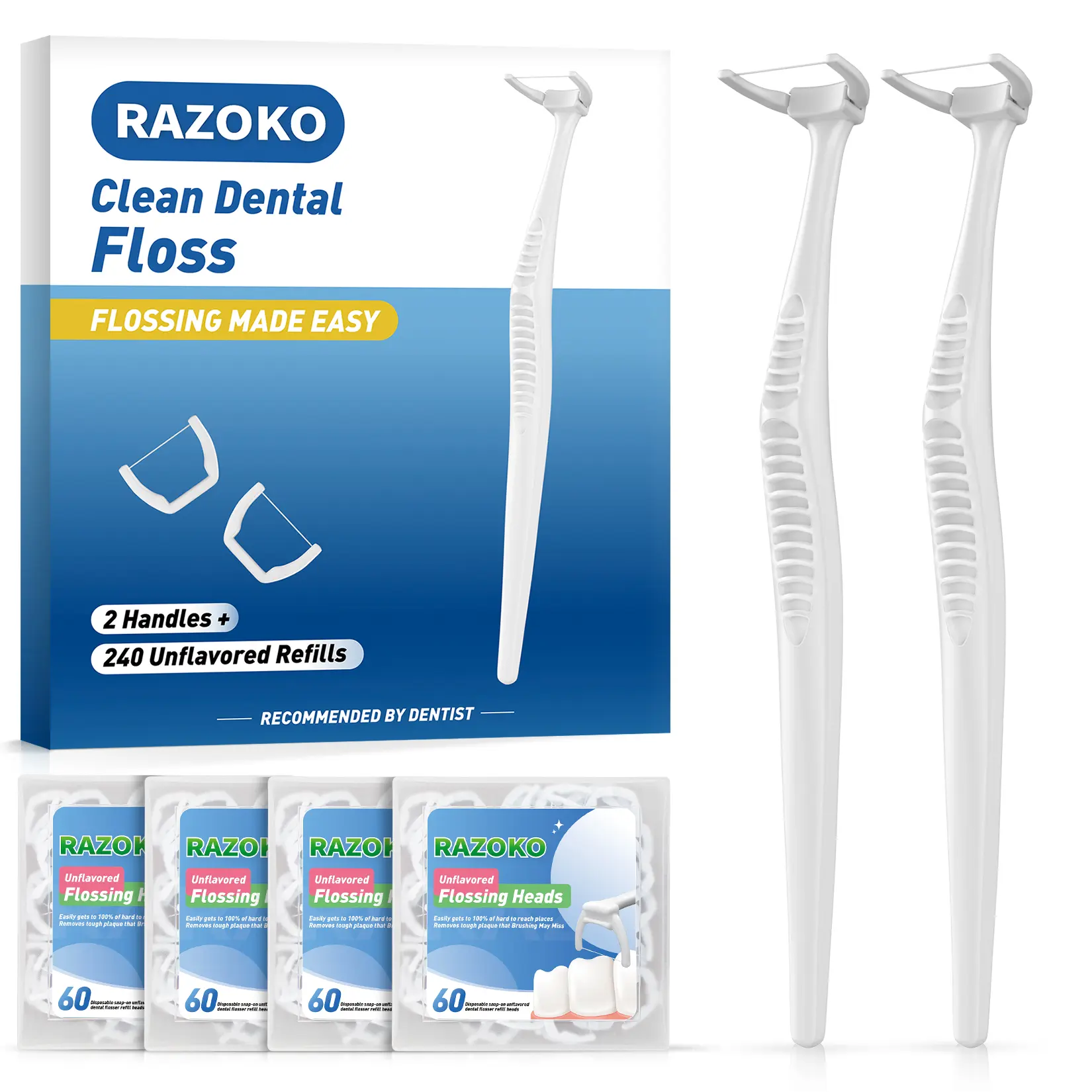 RAZOKO Reusable Dental Flosser Kit, Extra Strong Shred-Resistant Floss ...