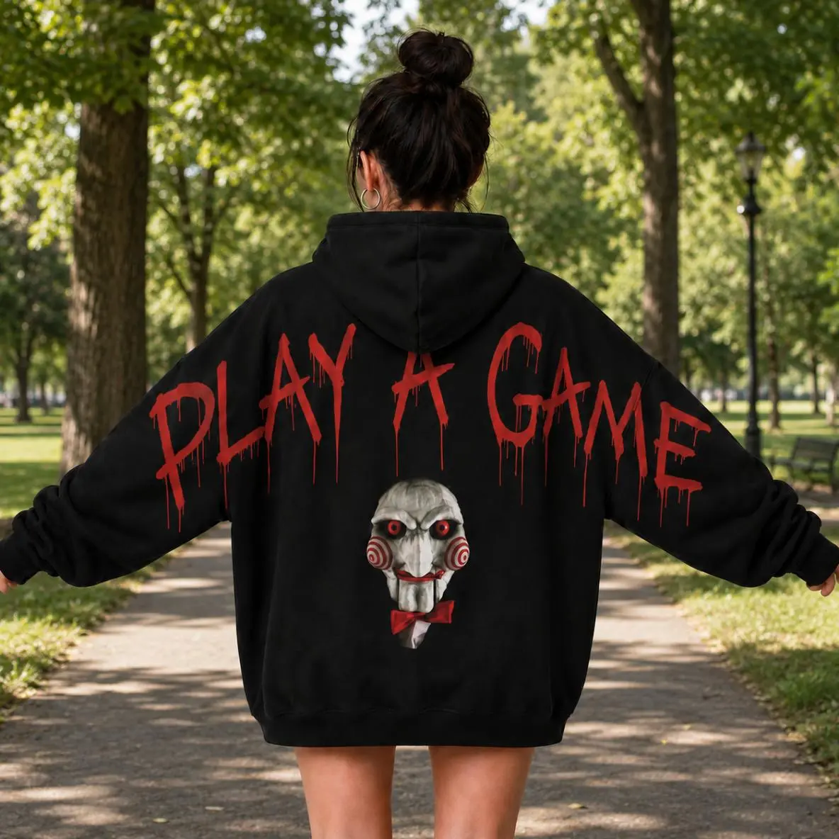 Saw Movie Graphic Shoulder-to-Shoulder Back Lettering Sweatshirt Hoodie, Tobin Bell Jigsaw Shirt,  Horror Fan Gift