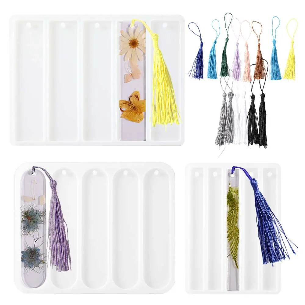 3 piece Bookmark Resin Mold with Tassels Reusable Multi-Shape Bookmarks Silicone Mold for Home Decoration, Art, Crafts, Birthday, Holiday, Handmade Gift