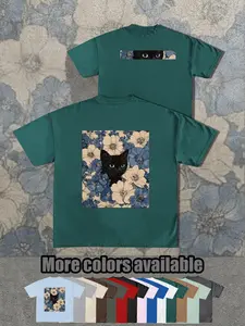14 Color Options, American Retro Cat Print T-Shirt, Cute Cat Theme, Unisex, Loose Fit, Street Style, Summer Fashion Essential