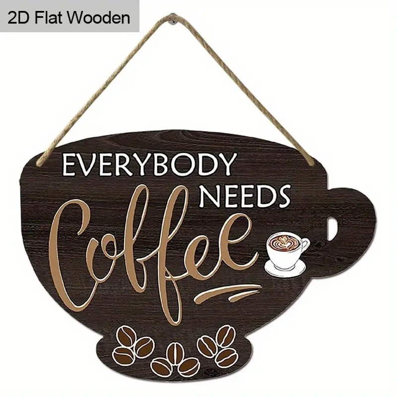 Wooden Coffee Sign Decorative Piece, Wall Art Sign, Decor Signs, 2D Plane Craft Effect, Rustic Farmhouse Design, Wall Hanging, Suitable for Cafes, Home, Restaurant, Indoor Outdoor Decoration, Home Decor Products