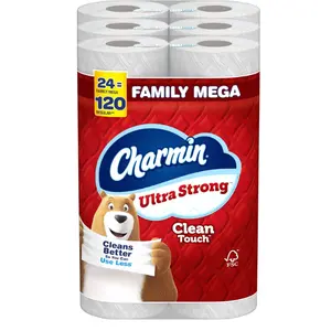 Charmin Toilet Paper Ultra Strong Clean Touch, 24 Family Mega Rolls = 120 Regular Rolls (Packaging May Vary), Bulk Toilet Paper, Household Essentials