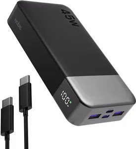 Nobis Power Bank 20000mAh 45W Portable Charger for iPhone 15 14 13 Series, MacBook, Galaxy, iPad, Fast Charging, Black Smartphone