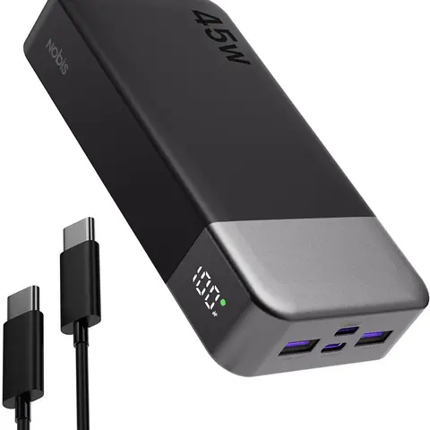 Nobis Multifunctional Power Bank - 20000mAh 45W Fast Charging PD Battery Power Supply, USB-C Output Powerbank, Mobile Accessory for Smartphone (iPhone 15/14/13 Series), MacBook, Black Tools and Gadgets for Students