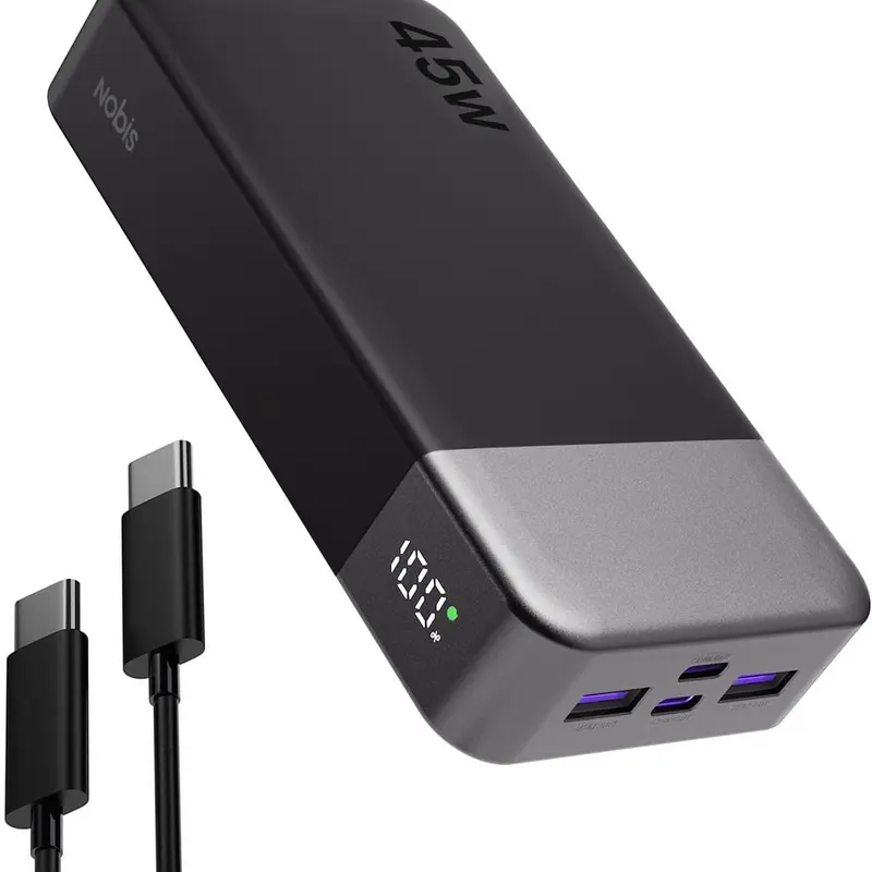 Nobis Multifunctional Power Bank - 20000mAh 45W Fast Charging PD Battery Power Supply, USB-C Output Powerbank, Mobile Accessory for Smartphone (iPhone 15/14/13 Series), MacBook, Black Tools and Gadgets for Students