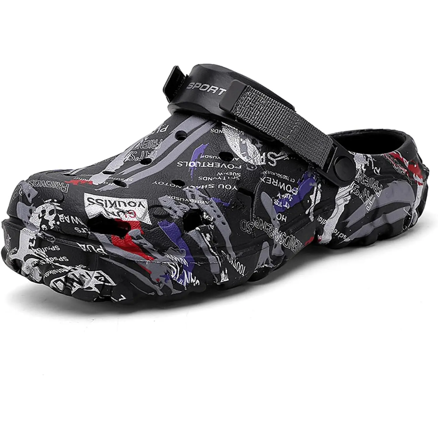 Men’s Camouflage Garden Clogs Comfortable Non-Slip Beach & Pool Mules, Lightweight Athletic Outdoor Sandals with Adjustable Back Strap