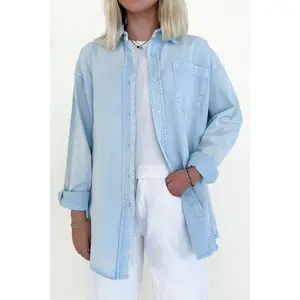 Sloan Pigment Washed Oversized Denim Shirt in Blue