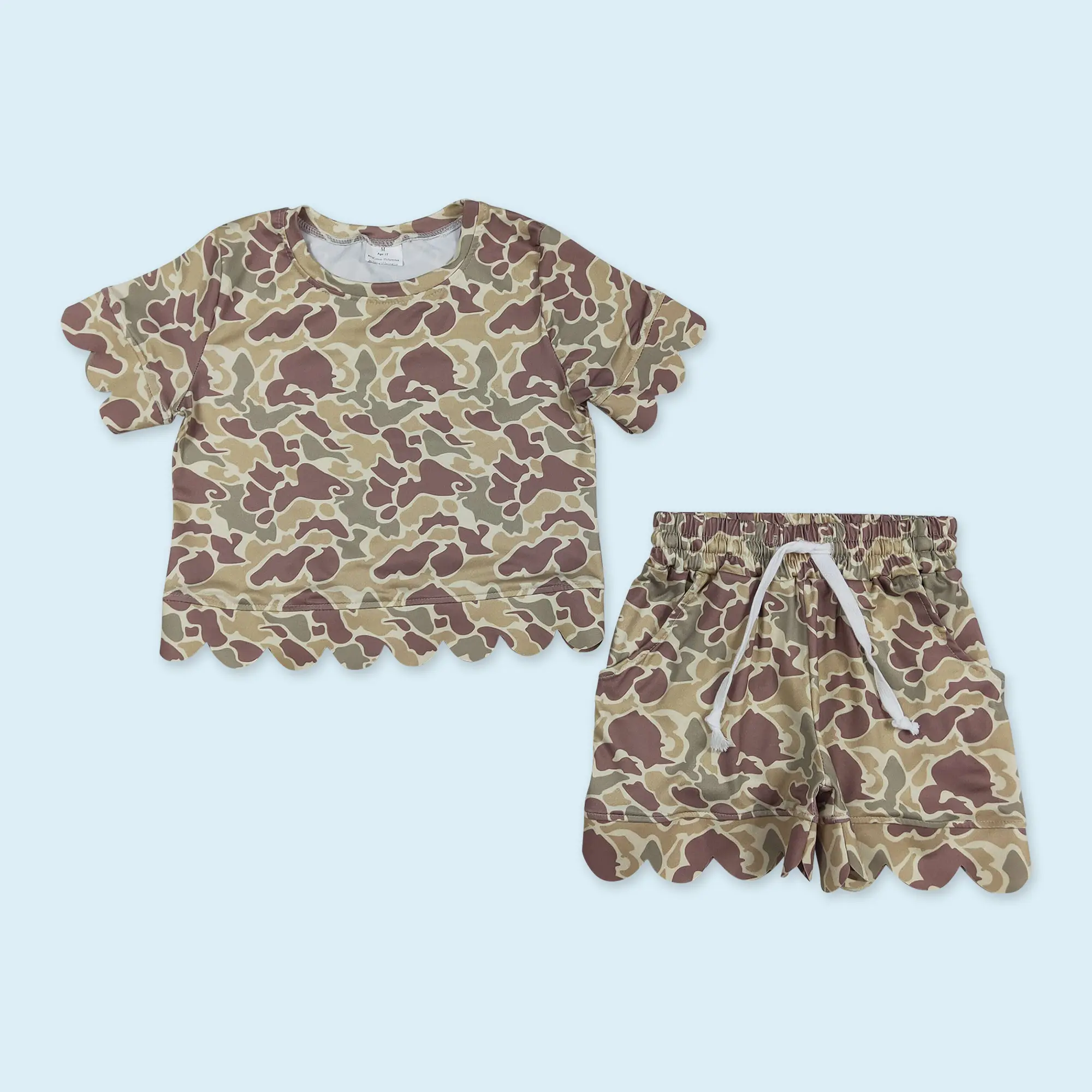 Camouflage scallop top shorts girls summer outfit