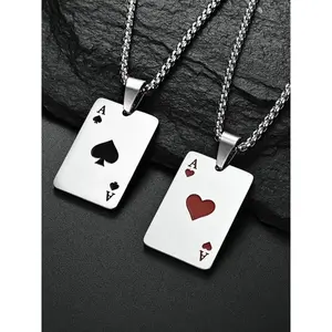 Unisex Street Trend Ace of Hearts Pendant Necklace, 1 Piece Trendy Vintage Poker Card Chain Necklace, Punk Styles Necklace for Men & Women As Gift, Heart Shaped Necklace