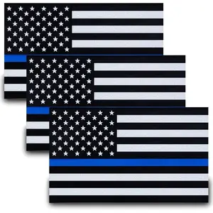 3pcs Reflective US Flag Stickers, Thin Blue Line American Flag Decal Car Laptop Bumer Sticker 5"x3" Vinyl, Support USA Police and Law Enforcement Officers thin blue line flag decal