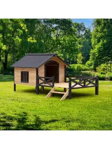 Outdoor Large Wooden Cabin House Style Wooden Dog Kennel With Porch