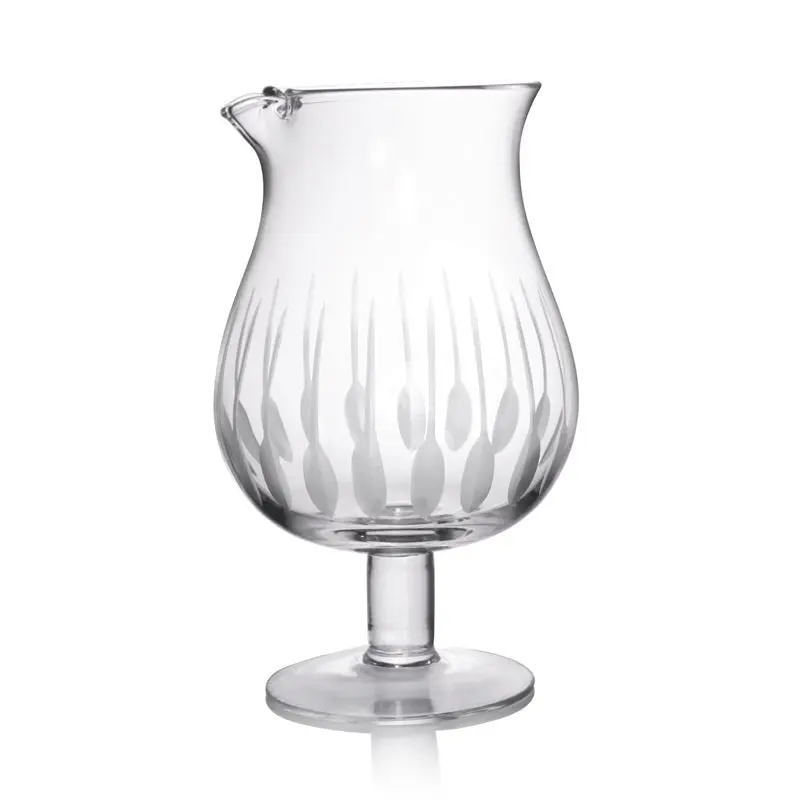 BarConic® Classic Round Feather Etched Tall Stemmed Mixing Glass - 1301ml (44oz) for Ice Cube, Chilled Drink & Stirring Uses, Ice Cube Glasses, Chilled Glasses