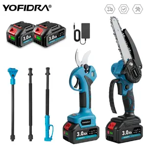 Yofidra 4 in 1 Telescopic Chainsaw Pole Pruner Cordless Electric Garden Shears - 30mm Brushless Telescopic Pruning Shears, 6 Inch Mini Chainsaw 20V, with 2x3000mAh Batteries, Working Height up to 2.4M Multi-Function Saw Outdoor Tools Portable