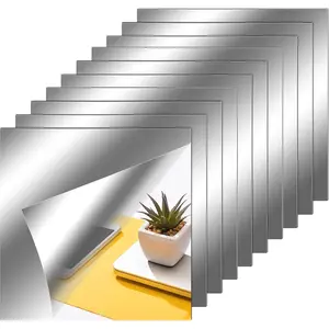 Flexible Mirror Sheets Self Adhesive Non Glass Mirror Tiles Stickers for Home Wall Decor(10 Pieces,10 x 10 Inches)