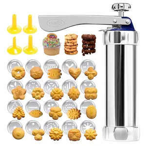 Cookie Press, Cookie Press Gun Set for Baking Cookie Decorating Kit for DIY Biscuit Maker and Decoration with 4 Piping Tips and 20 Cookie Discs