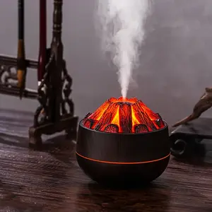 One-piece charcoal flame humidifier, simulated campfire desktop diffuser, mini USB air hydrator, switchable atomization mode, silent, suitable for room, office, home, Christmas holiday gift