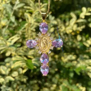 virginmary necklace gold, Virgen de Guadalupe , 14K gold Plated,Stainless Steel