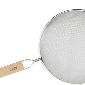 Winco Strainer with Single Fine Mesh, 8-Inch Diameter, Medium, Stainless Steel, Tan,Silver