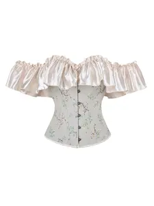 Women's New Tight-Fitting Bralette, Floral Print Satin Trim One Shoulder Vintage Corset, Adjustable Back Strap, Suitable for Festive Casual Wear, Deluxe Corset, Lace Up Corset
