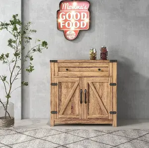 30" Modern Farmhouse Double Barn Accent Cabinet, with Drawer and Doors, Light Brown