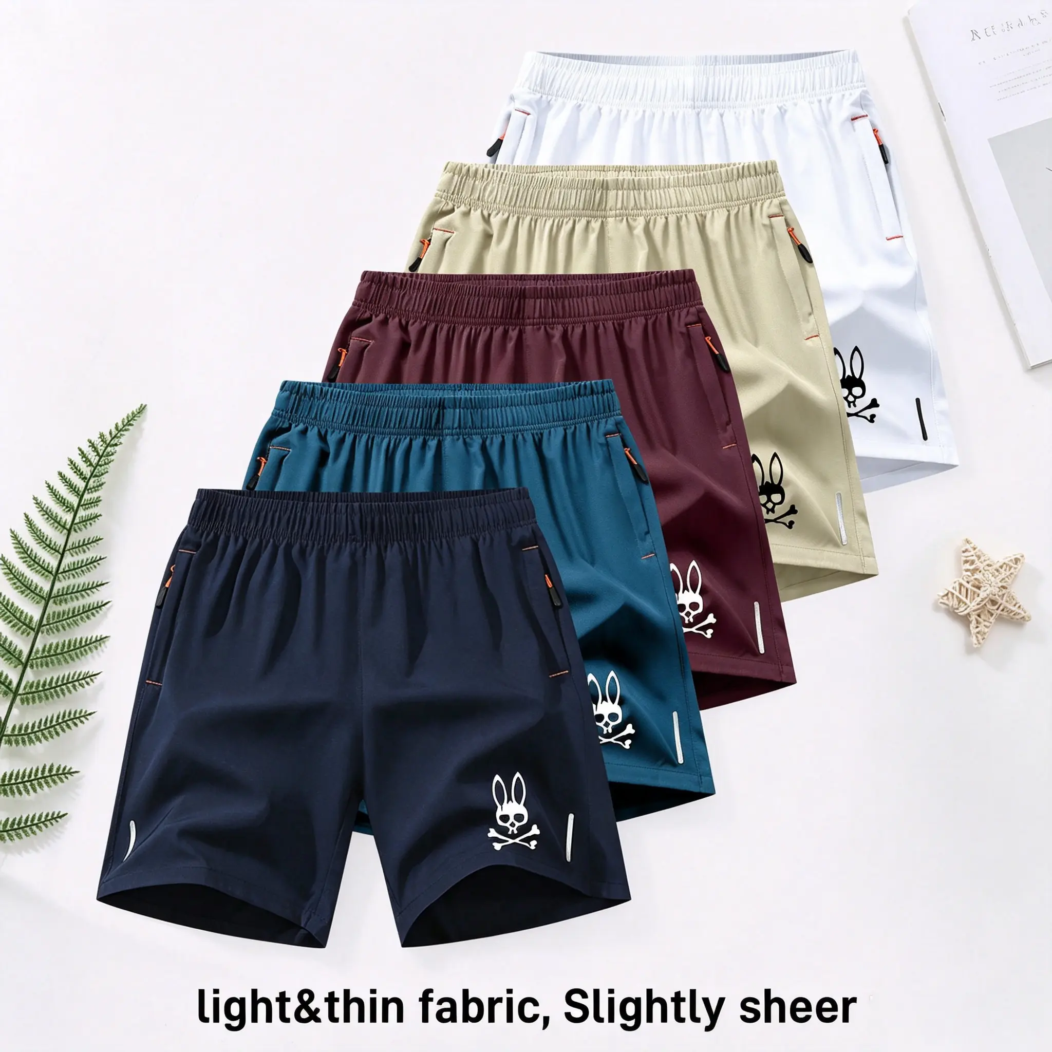 Men’s lightweight quick-dry sports  for summer, loose mid-thigh  with a skull rabbit print,  ice silk   for outdoor fitness and running  Breathable Casual Men's Shorts, Male Shorts, Loose Fit