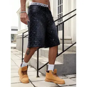 (Gold promotion)ROMWE MEN Street Life Men's Street Life Rhinestone Embellished Denim Shorts