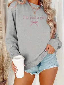 Women's I'm JUST A Graphic Sweatshirt - Geometric Printed Long Sleeve Round Neck Hoodie, Machine Washable, Casual and Cheerleading Uniform, Autumn/Winter