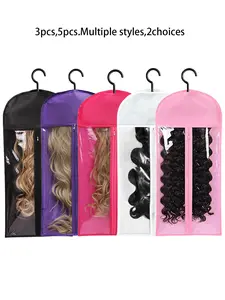 3/5PCS Wig Storage Bag With Hook Wig Storage Hanger Zipper Transparent Dustproof Cover Wig Storage Bag, Hair Extension Holder Wig Bag Wig Storage For Multiple Wigs Holder Hair Extension Hanger Wig Tool Wigs Accessories For Salon & Home Use