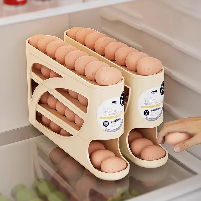 New Thickened Slide-Out Egg Storage Box, Food Grade Refrigerator Side Door Organizer, Fresh-Keeping Egg Rack for Fridge Organization, Fridge Organizer