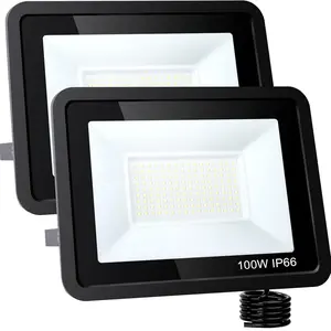 LED Flood Lights Outdoor Lgiht, 100W Outside Work Light IP66 Waterproof, 6000K Portable Exteriores Security Floodlights for Yard, Garden, Stadium, Playground Adjustable Bracket