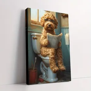 1pc Goldendoodle Bathroom Canvas Wall Art - Humorous Wooden Framed Print for Restroom Decor, Modern Minimalist Pet-Themed Artwork, Ideal Gift for Dog Lovers, Unique Interior Design Accent for Living Spaces