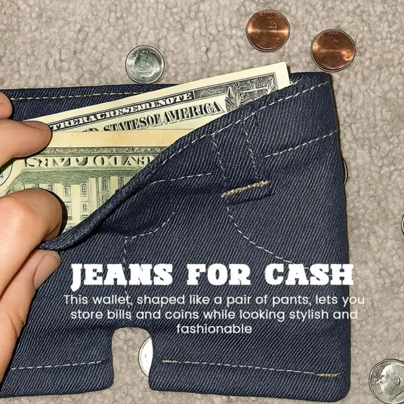 Pocket pants mini denim wallet, Fashionable wallet, slim and compact double-fold pocket bag, Valentine's Day gift, portable retro card bag for keys or cash, small travel wallet