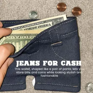 Pocket pants mini denim wallet, slim and compact double-fold pocket bag, Valentine's Day gift, suitable for giving as a present to friends or family, portable retro clothing style card bag for keys or cash, small travel wallet