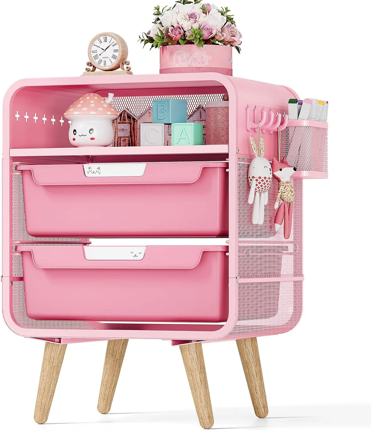 SYKIARIOL Pink Nightstand, Cute End Table with Storage Drawer | Kids Nightstand for Bedroom Furniture, Bedside Table Small Desk Coffee Table for Living Room, Dorm, Office