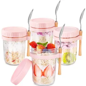 16oz Glass Overnight Oats Jars with Lids and Spoon Set for Meal Prep, Cereal, Yogurt, Salad, and More Airtight Container