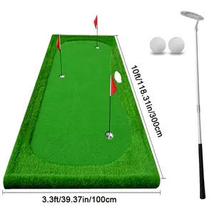 3.3×10FT Various Styles Practice Putting Mat, Large Indoor/Outdoor Golf Putting Green Professional Golf Training Mat, Realistic Golf Mat With Sand Trap, 3 Golf Flags, 3 Metal Cups, 2 Golf Balls And 1 Golf Putter