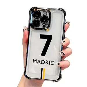 Madrid Football Number 7 Phone Case for iPhone 17 16 15 14 13 12 11 Pro Max Plus Shockproof Transparent Soft Back Cover Animal Colorful TPU Material Full Coverage Protection
