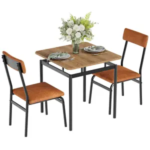 3 Piece Dining Square Table Set Modern Wood Kitchen Table With 2 Upholstered for Small Space, Apartment, Home Office