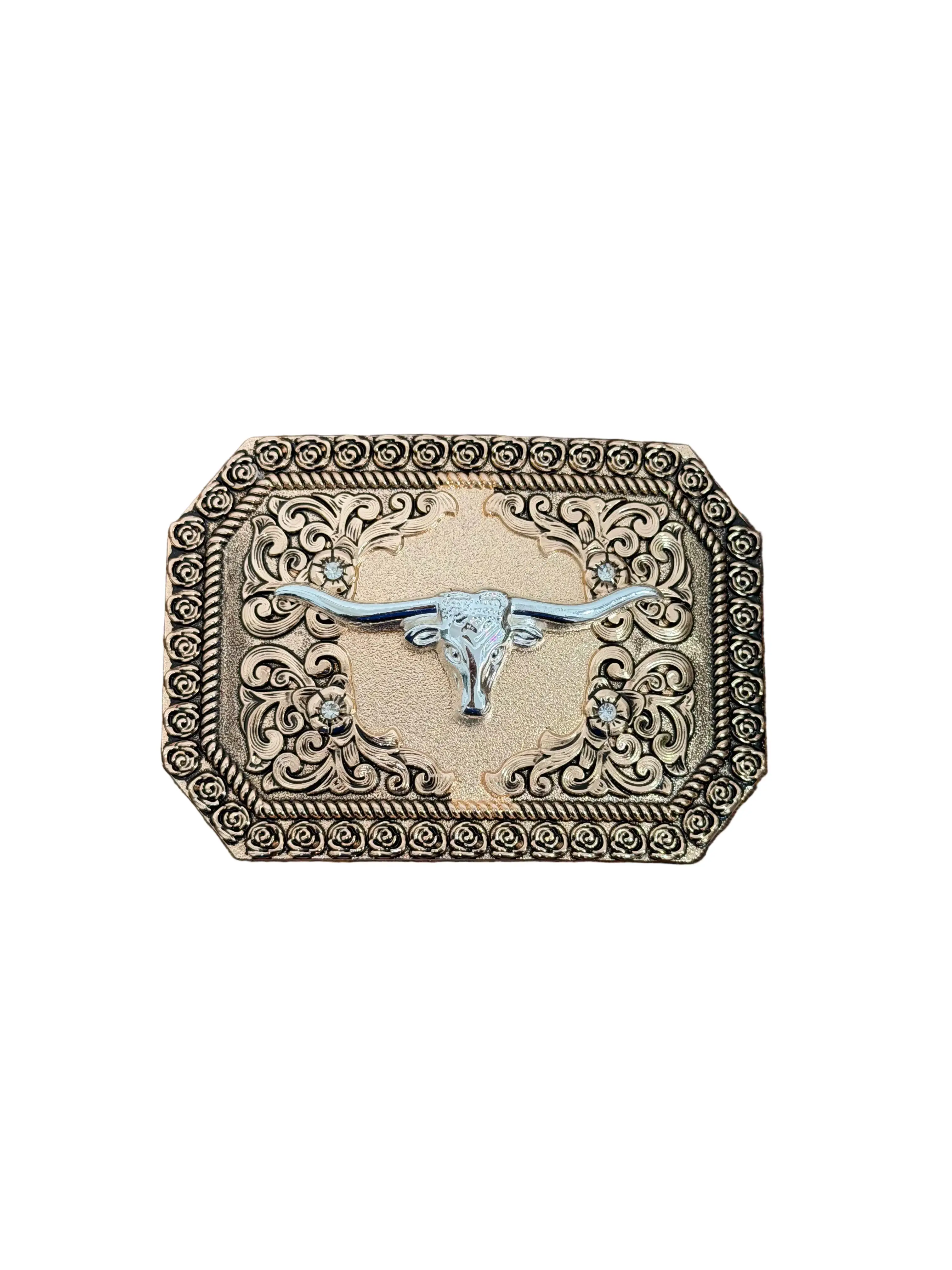 SQUARE COMPLETE GOLD BULL HORN DESING BUCKLE