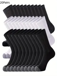 20 Pairs Men's Thigh-High Sports Socks, Polyester Knit, Plain Color, All Seasons, Hand Wash Only, Casual Style, Full Cover
