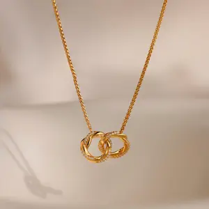 Interlocking Rings Necklace – Symbol of Love & Connection, Gold Pendant Gift for Her, Meaningful Jewelry
