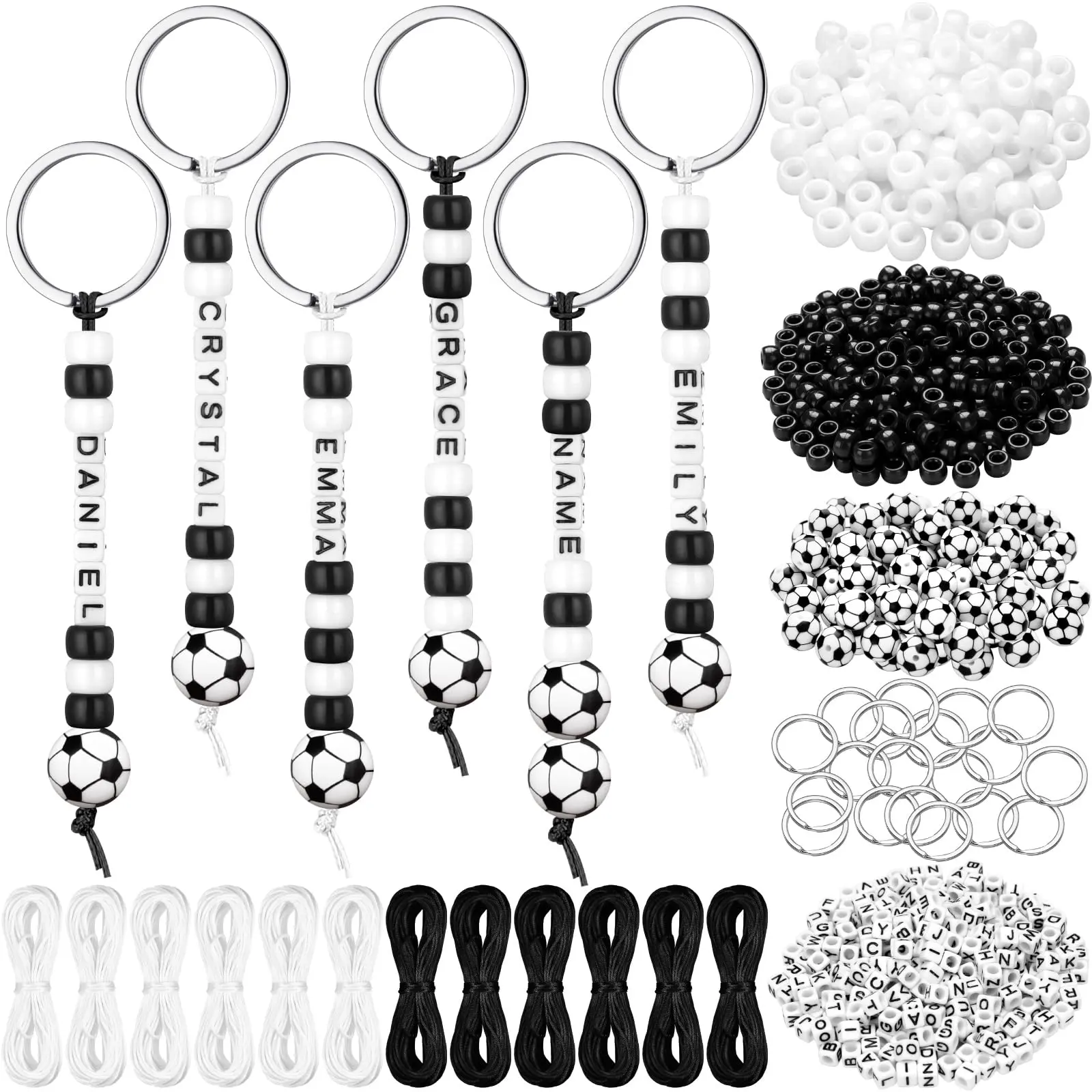 DIY Graduation Soccer Bead Keychain Making Kit (2823 Pcs, 3x3 cm) - Adjustable Sport Letter Bead Charm, Memorial Day/Birthday Gift for Class Students, Backpack Accessory, Party Favor