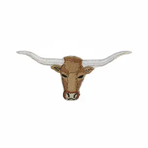 Longhorn Embroidered Patch – Western Cattle Head Iron-On or Sew-On Applique, 5" x 2.5", Made in USA