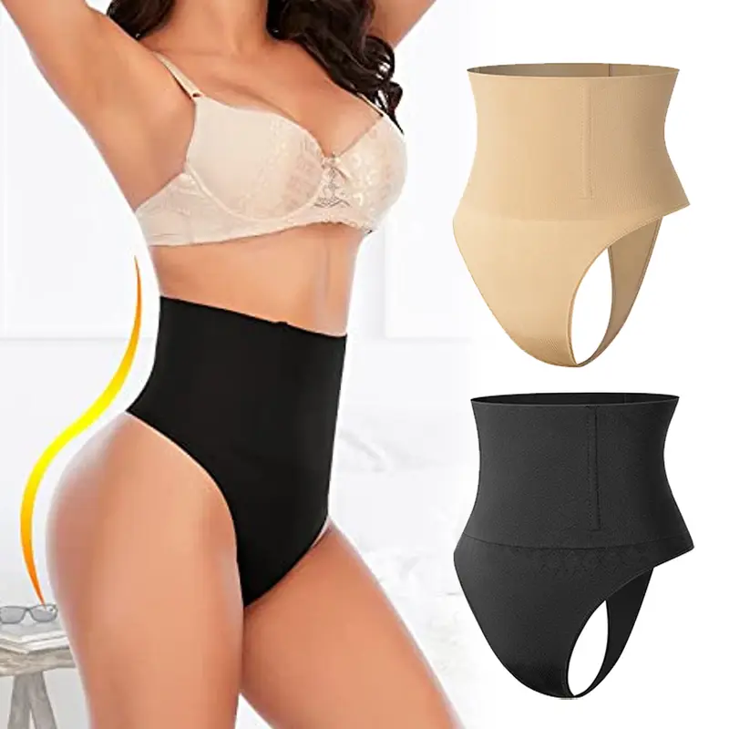 1-2 Pack High Waist Tummy Control Panties Women Thong Panty Shaper Underwear Butt Lifter Belly Shaping Cincher Brief Underpants Black Shapewear