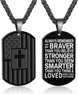 Stainless Steel Cross & Flag Necklace - Military Style Dog Tag Pendant, Patriotic Faith Jewelry for Teen Boys, Men, Husband, Dad & Christian Youth, Thoughtful Birthday & Thanksgiving Gift