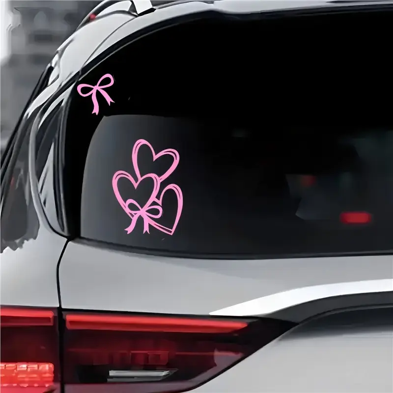 Cute Car Interior Sticker, Car Decorative Sticker, Bow Heart Design, Waterproof PVC Material, Universal Rearview Mirror Decoration, Car Accessories Women, Sticker Decals, Automotive Accessories, Stylish Car Merch, Vehicle Decoration, Stickers for Cars