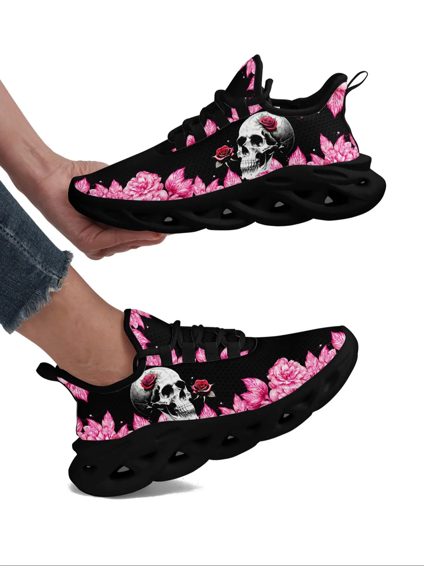 Women's Random Floral Print Lace Up Low Top Sneakers, Summer Comfortable Sports Running Shoes for Daily Wear, Walking Shoes for Students, Trainers Athletic for Women, Sporty Running Shoes